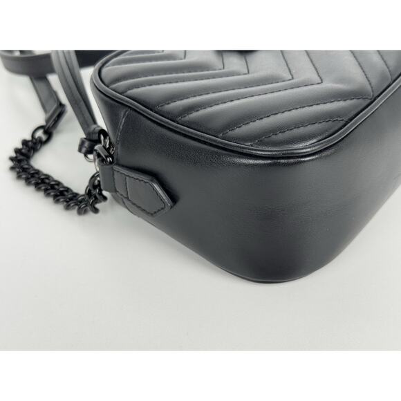 Gucci Matelassé Monochrome Small GG Marmont Chain Shoulder Bag Black B-9 - Picture 7 of 16